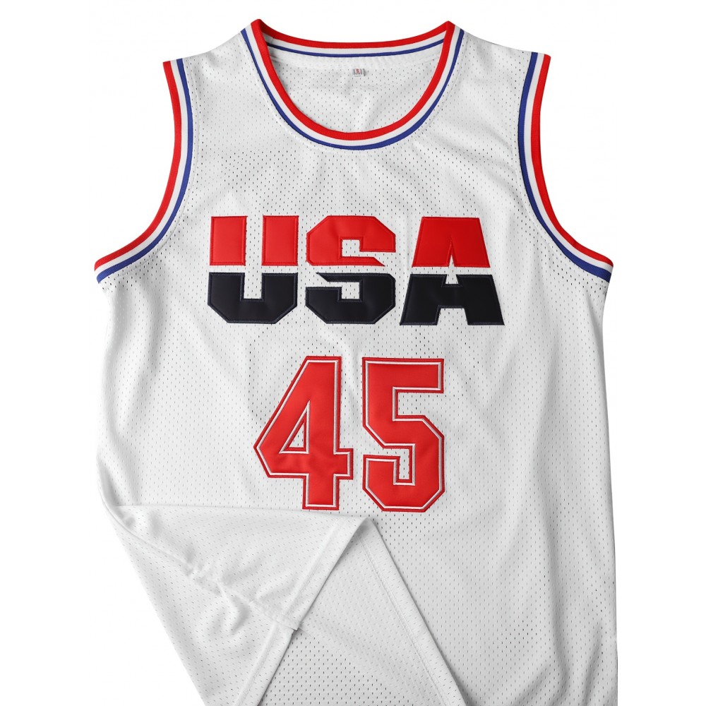 Stitched #45 White Basketball Sports Jersey, Sleeveless Basketball Jersey, Polyester Basketball Shirt Classic Tank Top - Gift For Basketball Fans