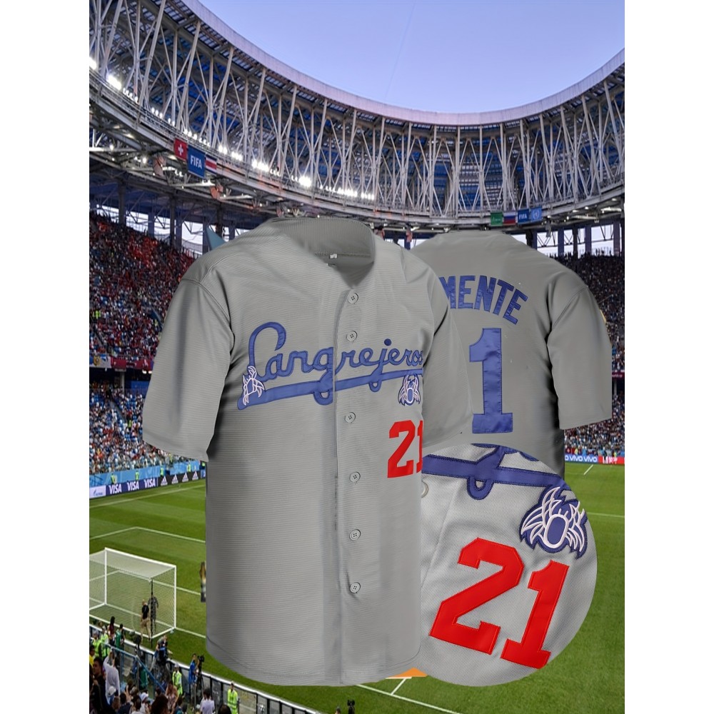 Men's Retro Baseball Jersey #21 Black & White Embroidered V-Neck Loose Fit Short Sleeve Top - Breathable Polyester, Machine Washable, All-Season Casual & Sports Wear (S-3XL), Outdoor Activity Apparel | Sporty Vneck Style | Durable Sportswear