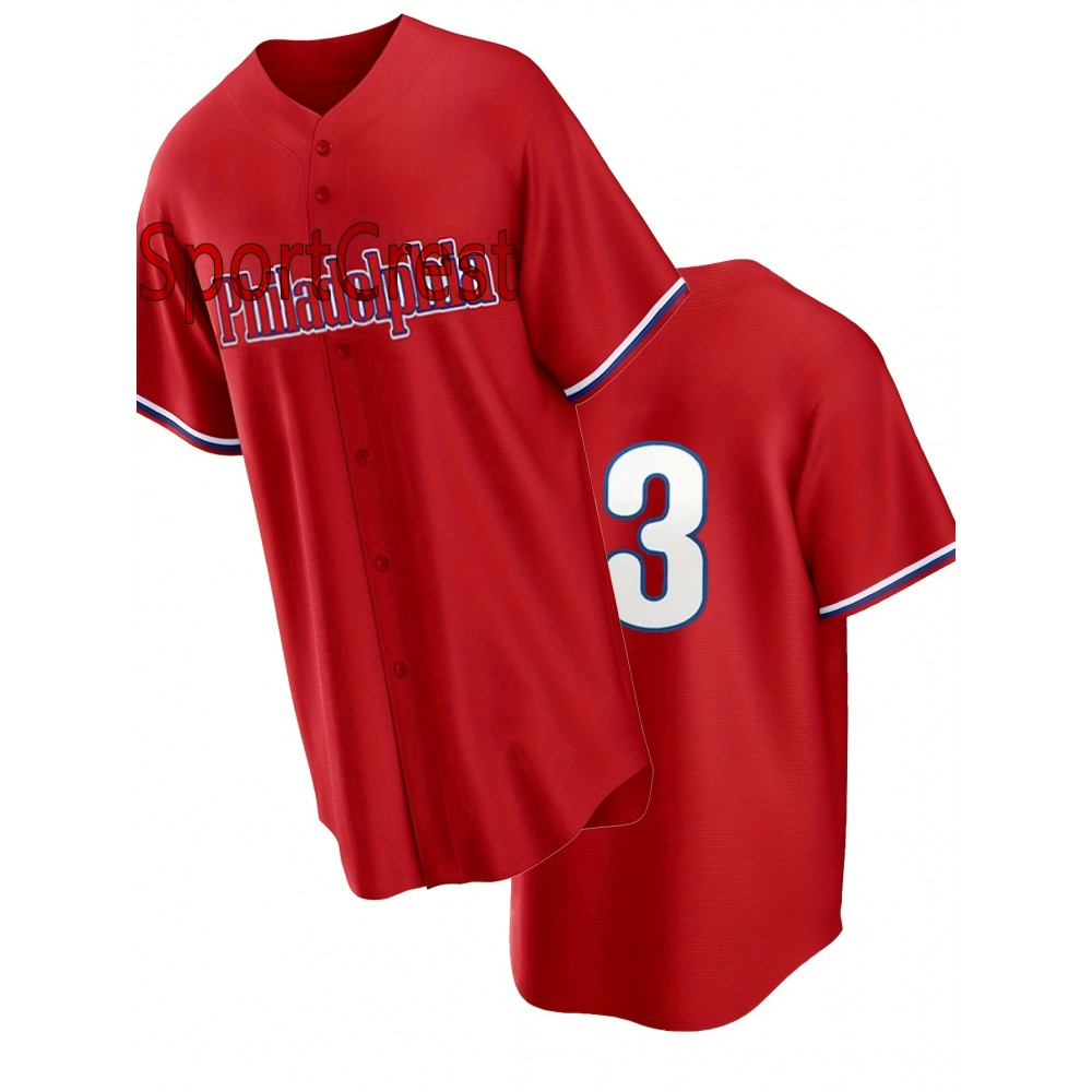 #3 Red Baseball Jersey Stitched Polyester Men'S Retro Baseball Shirt Button Short Sleeved Baseball Top S-3XL Hip Hop Clothess