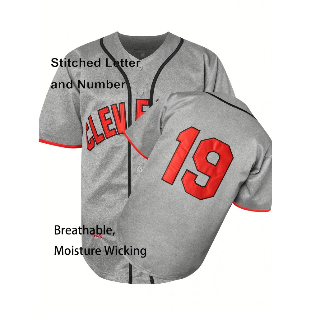 #19 Grey Baseball Jersey Stitched Polyester Men'S Retro Baseball Shirt Button Short Sleeved Baseball Top S-3XL Hip Hop Clothes