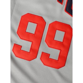 Men's Retro Baseball Jersey with Embroidered Number 99 & Names - Polyester V-Neck Loose Fit Button-Up Shirt for Sports, Halloween, Christmas Parties (S-3XL), Festive Occasion Attire | Casual Baseball Shirt | Durable Fabric