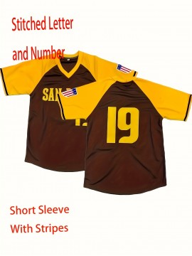 19 Brown Breathable Embroidered Football Jersey - Casual V-Neck Sports Shirt For Outdoor Activities & Parties, Sizes S-XXXL