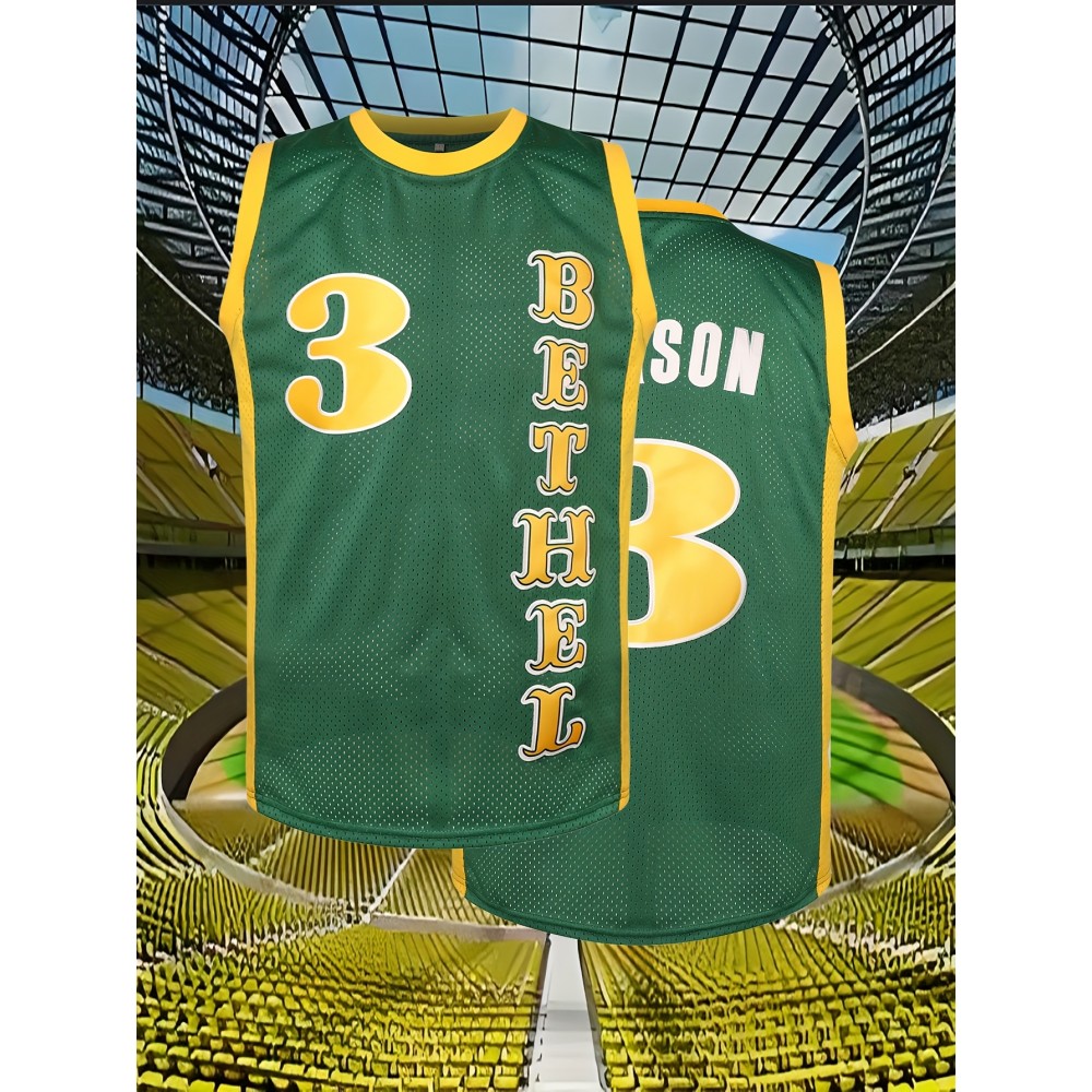 Men's #3 Green & Yellow Basketball Jersey - Breathable Polyester, 