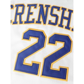 Men's #22 Crenshaw Embroidered Basketball Jersey - Yellow with Blue Trim, V-Neck, Sleeveless Sports Uniform for Streetball, Parties & Casual Wear, Sizes S-XXXL
