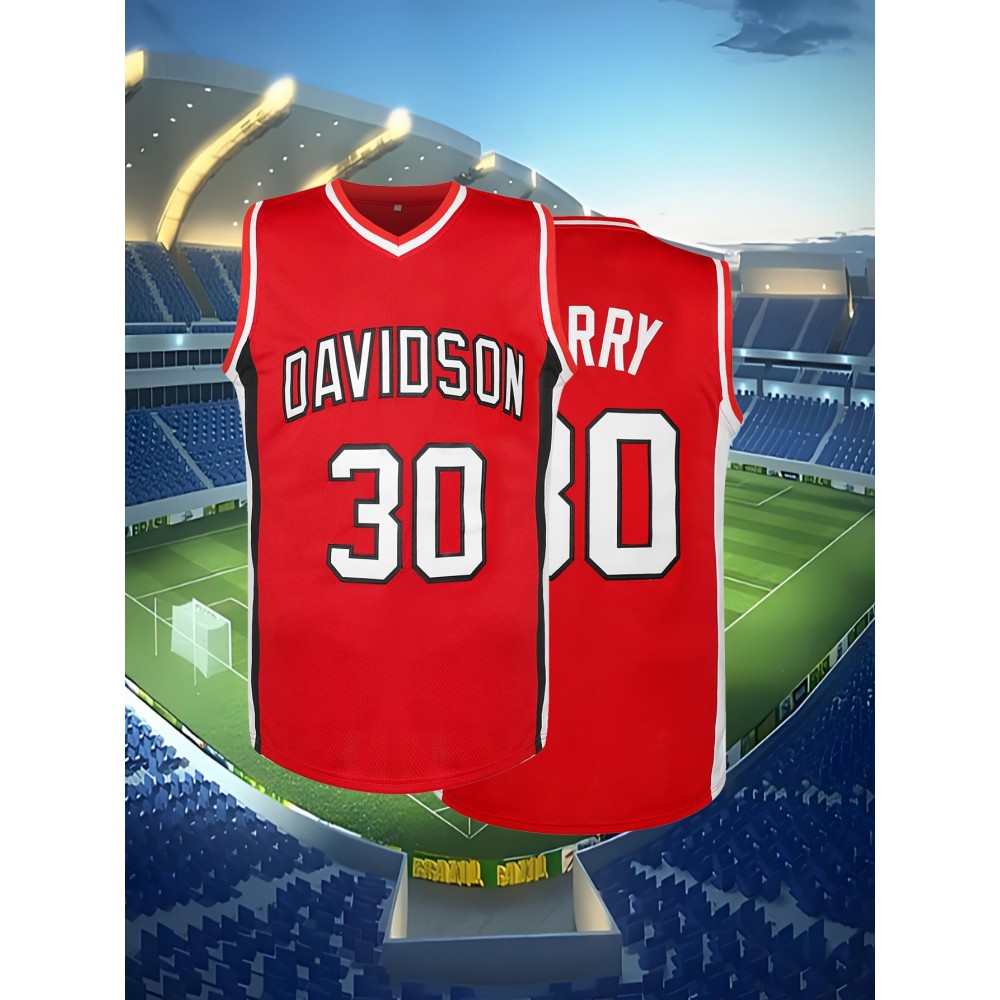 Men's #30 Basketball Jersey - Breathable, Moisture-Wicking V-Neck Sleeveless Tank Top for Training & Team Uniforms, Polyester Knit, Machine Washable - Sizes S to XXXL, Sports, Athletic Shirt