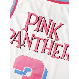 Men's #3 Basketball Jersey - Sleeveless Loose Fit Polyester Knit Top with Number & Letter Design, Pink/Blue/Red Colorblock for Training, Casual Wear, Parties (Sizes S-3XL), Outdoor Activity Apparel, Athletic Design, Durable Sports Apparel