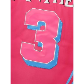 Men's #3 Basketball Jersey - Sleeveless Loose Fit Polyester Knit Top with Number & Letter Design, Pink/Blue/Red Colorblock for Training, Casual Wear, Parties (Sizes S-3XL), Outdoor Activity Apparel, Athletic Design, Durable Sports Apparel