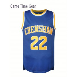 Men's #22 Crenshaw Embroidered Basketball Jersey - Yellow with Blue Trim, V-Neck, Sleeveless Sports Uniform for Streetball, Parties & Casual Wear, Sizes S-XXXL