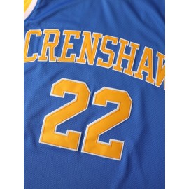Men's #22 Crenshaw Embroidered Basketball Jersey - Yellow with Blue Trim, V-Neck, Sleeveless Sports Uniform for Streetball, Parties & Casual Wear, Sizes S-XXXL