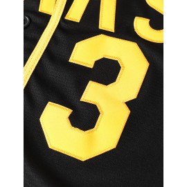 Men's #3 Black & Yellow Embroidered Baseball Jersey - V-Neck, Short Sleeve, Button-Up, Lightweight Polyester, Comfortable Fit for Training & Games