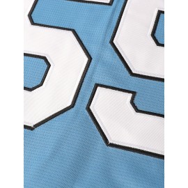 Men's #55 Blue Embroidered Baseball Jersey - V-Neck, Short Sleeve, Lightweight Polyester, Button-Up Shirt with 