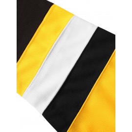 Men's Colorblock Ice Hockey Sweater, Loose Embroidered Long Sleeve, Sporty, Fashionable Casual, Breathable Streetwear