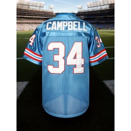 1pc Men'S Vintage Blue #34 Embroidered Polyester Sports Jersey - Breathable V-Neck Short Sleeve Top for Training, Casual Wear & Football Events, Slight Stretch Knit Fabric, Four Seasons