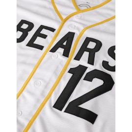 Men's #12 Classic White Baseball Jersey with Embroidered 