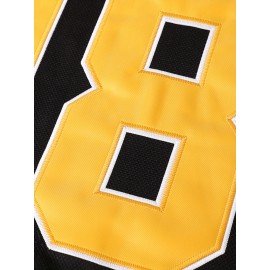 Men's #18 Embroidered Ice Hockey Jersey, Retro Striped V-Neck Long Sleeve Uniform Hockey Shirt for Training and Game