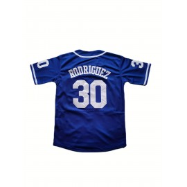 30# Youth and Children's Baseball Sweatshirt Button Shirt Men's Jersey Embroidered Retro Short Sleeve V-neck Casual Sportswear Loose Game and Party