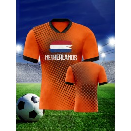 Women's Large Size Professional Sports Fabric Creative Pattern Print European National Team Soccer Jersey T-shirt, Soccer Jersey Flag Uniforms Shirts, Breathable And Lightweight, Moisture-Wicking, As Gifts For Sports Fans