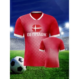 Women's Large Size Professional Sports Fabric Creative Pattern Print European National Team Soccer Jersey T-shirt, Soccer Jersey Flag Uniforms Shirts, Breathable And Lightweight, Moisture-Wicking, As Gifts For Sports Fans
