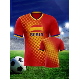 Women's Large Size Professional Sports Fabric Creative Pattern Print European National Team Soccer Jersey T-shirt, Soccer Jersey Flag Uniforms Shirts, Breathable And Lightweight, Moisture-Wicking, As Gifts For Sports Fans