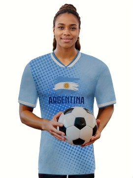 Women's Large Size Professional Sports Fabric Creative Pattern Print South American National Team Soccer Jersey T-shirt, Soccer Jersey Flag Uniforms Shirts, Breathable And Lightweight, Moisture-Wicking, As Gifts For Sports Fans