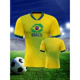 Women's Large Size Professional Sports Fabric Creative Pattern Print South American National Team Soccer Jersey T-shirt, Soccer Jersey Flag Uniforms Shirts, Breathable And Lightweight, Moisture-Wicking, As Gifts For Sports Fans