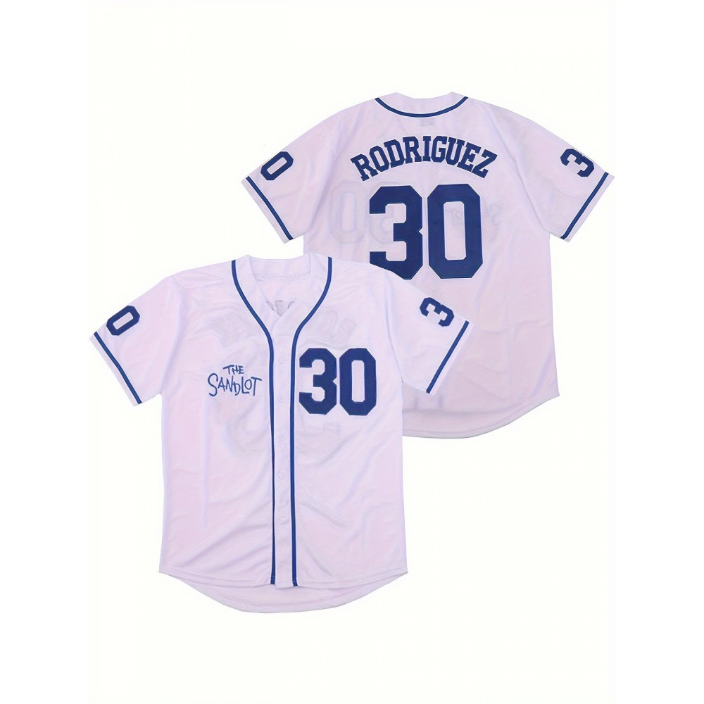 No.30 white blue baseball jersey button up shirt sportswear women's baseball jersey embroidery