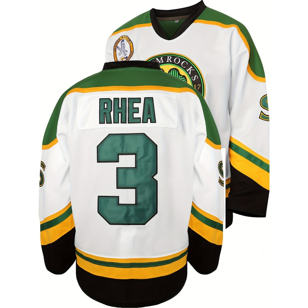 Men's #3 Embroidered Ice Hockey Jersey - Retro V-Neck, Long Sleeve, Polyester Blend, Machine Washable - Perfect for Sports & Casual Wear, Outdoor Activities, Parties, and Holidays