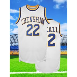 Men's #22 Crenshaw Embroidered Basketball Jersey - Yellow with Blue Trim, V-Neck, Sleeveless Sports Uniform for Streetball, Parties & Casual Wear, Sizes S-XXXL