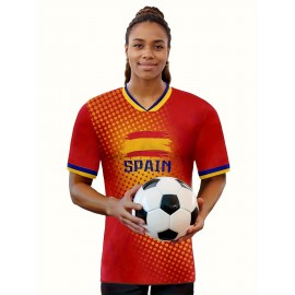 Women's Large Size Professional Sports Fabric Creative Pattern Print European National Team Soccer Jersey T-shirt, Soccer Jersey Flag Uniforms Shirts, Breathable And Lightweight, Moisture-Wicking, As Gifts For Sports Fans